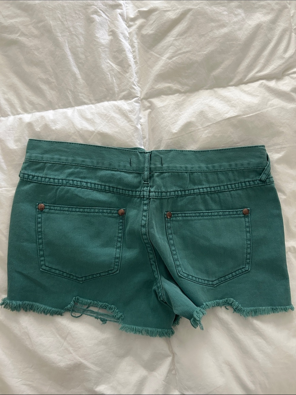 Free People Teal Frayed Hem Denim Cutoff Shorts. Never worn. - Picture 2 of 2